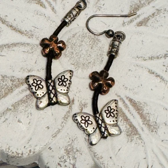 Brighton Lariat Cord Copper Bird Butterfly Earrings - Picture 6 of 6